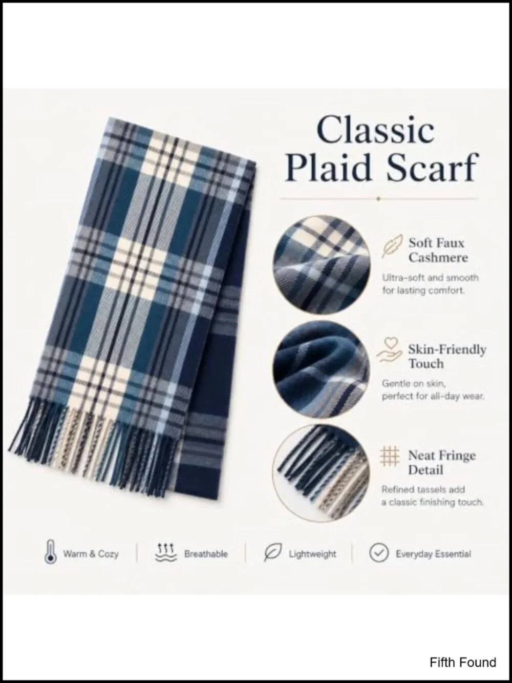 Women's Chunky Plaid Blanket Scarf Shawl Wrap with Fringe Winter